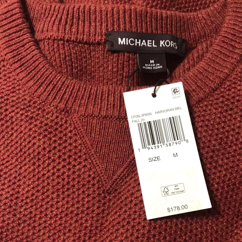 Michael Kors Mens Textured Wool Blend Knit Sweater Medium Harvoran Dark Orange
